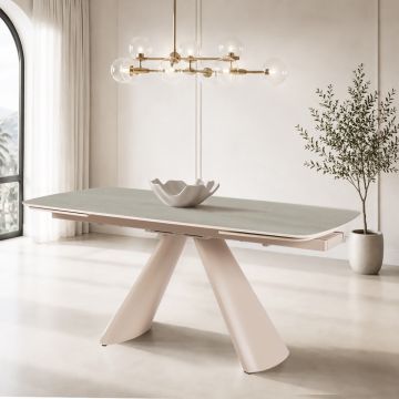 TAVOLO ALLUNGABILE CM 165X90 METALLO CACHEMIRE E CERAMICA EFFETTO TRAVERTINO