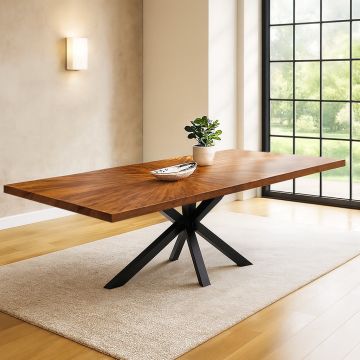 TAVOLO FISSO CM 200X100 METALLO NERO E LEGNO DI MANGO  