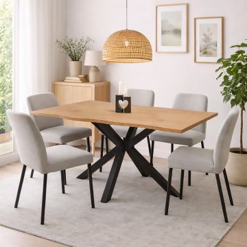 TAVOLO FISSO CM 160X90 METALLO NERO E LAMINATO ROVERE