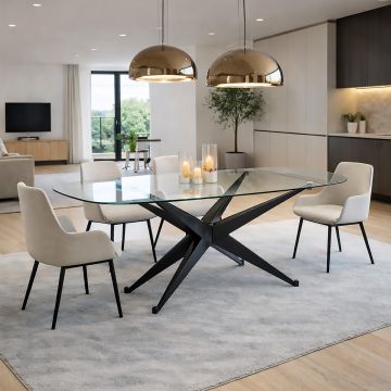 TAVOLO FISSO MOD. SIMONE CM 180X90 METALLO NERO E PIANO IN VETRO