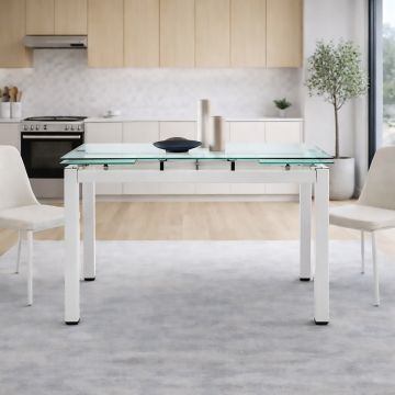 TAVOLO ALLUNGABILE CM 110X70 BIANCO E VETRO BIANCO 