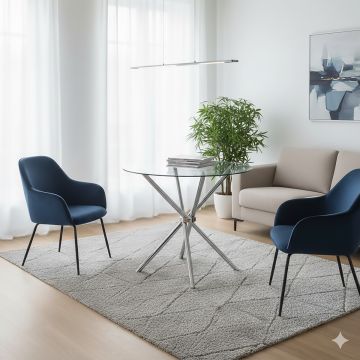 TAVOLO FISSO DIAM. CM 90 CROMO E VETRO