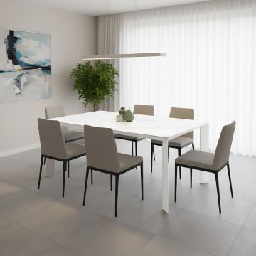 TAVOLO MOD. DIAMANTE ALLUNGABILE CM 140X90 BIANCO OPACO E MARMO BIANCO 