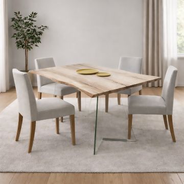 TAVOLO FISSO CM 180X90 ROVERE E VETRO TEMPERATO