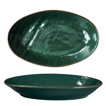 LINEA MEDITERRANEO - VASSOIO OVALE IN GRES VERDE SCURO 28X17X3CM