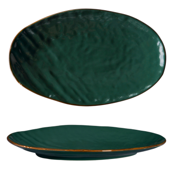 LINEA MEDITERRANEO - VASSOIO OVALE VERDE SCURO IN GRES 36X21CM H 5CM