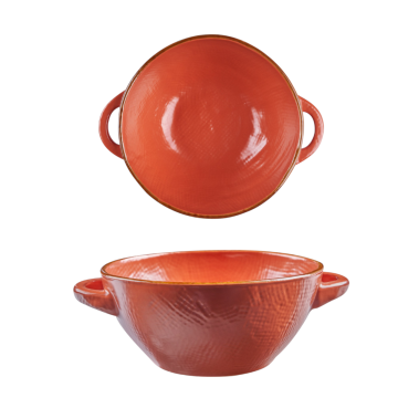 LINEA MEDITERRANEO - CIOTOLA ZUPPA 2 MANICI IN GRES ARANCIONE JAFFA 540ML