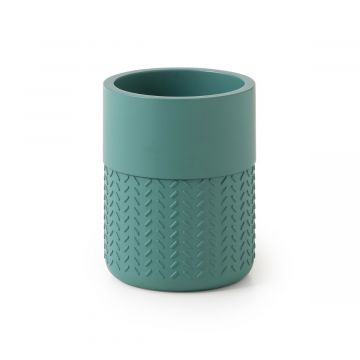 LINEA THEA - PORTA SPAZZOLINI VERDE IN RESINA E BAMBOO NATURALE 7,5X10,5CM