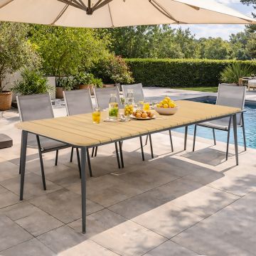 TAVOLO FISSO DA ESTERNO TIMO CM 240X100 METALLO ANTRACITE E LEGNO DI TEAK