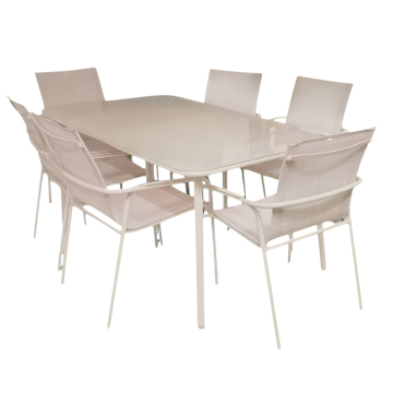 SET TAVOLO + 6 SEDIE IN METALLO E TEXTILENE ARGILLA