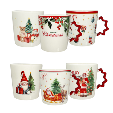 TAZZONE MUG 380ML IN PORCELLANA DIAM. 9 H.9.5 CON  DECORO NATALIZIO ASS.