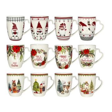 TAZZA MUG IN PORCELLANA 340ML DIAM.8 H.10CM CON DECORO NATALIZIO ASS.
