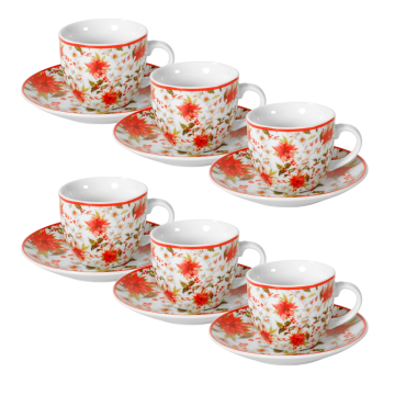 SET 6 TAZZINE CON PIATTINO IN PORCELLANA 90ML DECORO VISCHIO DIAM. 6CM H 5CM