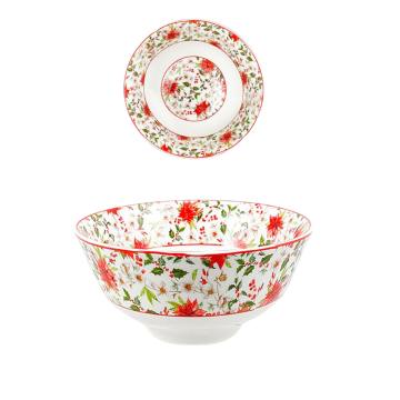 CIOTOLA DECORO VISCHIO IN PORCELLANA DIAM. 12 H.5.5 BIANCO CON DECORO NATALIZIO 