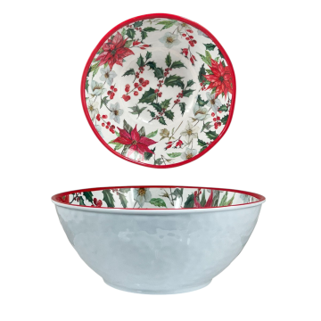 CIOTOLA DECORO VISCHIO IN MELAMINA DIAM. 22 H. 8 CM BIANCO CON DECORO NATALIZIO