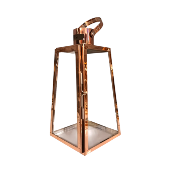 LANTERNA IN METALLO CON FORMA SVASATA COLOR RAME H 27CM