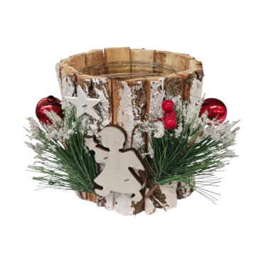 PORTA CANDELA 1 VETRO IN LEGNO CON ANGELI/BACCHE 21X21CM 