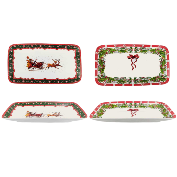 VASSOIO RETTANGOLARE IN CERMICA 22X12 CM CON DECORO NATALIZIO ASS.