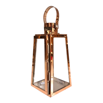 LANTERNA IN METALLO CON FORMA SVASATA COLOR RAME H 20.5CM