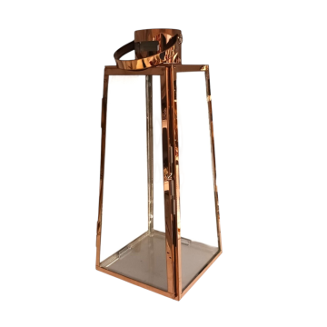 LANTERNA IN METALLO CON FORMA SVASATA COLOR RAME H 38CM