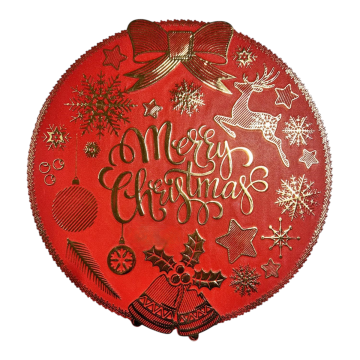 TOVAGLIETTA ROTONDA IN PLASTICA CON DECORO MERRY CHRISTMAS DIAM.38 CM ROSSO/ORO