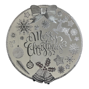 TOVAGLIETTA ROTONDA IN PLASTICA CON DECORO MERRY CHRISTMAS DIAM.38 CM ARGENTO 