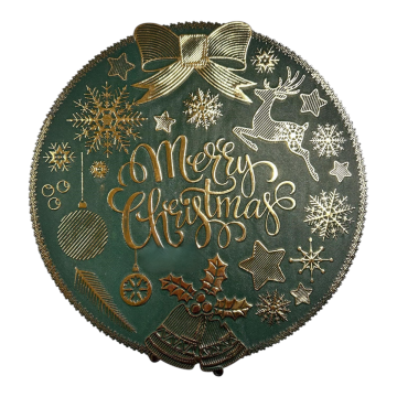 TOVAGLIETTA ROTONDA IN PLASTICA CON DECORO MERRY CHRISTMAS DIAM.38 CM VERDE/ORO