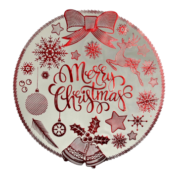 TOVAGLIETTA ROTONDA IN PLASTICA CON DECORO MERRY CHRISTMAS DIAM.38 CM CHAMPAGNE/ROSSO
