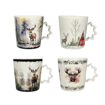 TAZZONE MUG 300ML IN PORCELLANA DIAM. 9 H.9.5 CON DECORO NATALIZIO ASS.
