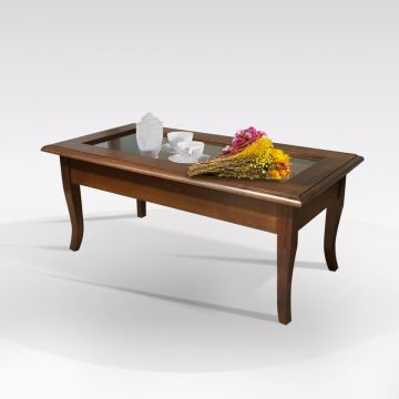 TAVOLINO BACHECA CM 100X50 H. 46 NOCE E VETRO