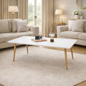 TAVOLINO IN METALLO TINTA NATURALE E PIANO IN MDF BIANCO OPACO CM 110X55 H. 38  
