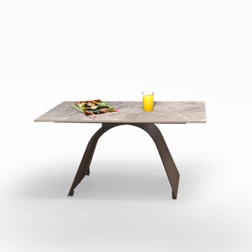 TAVOLINO CM 90X60 H.45 METALLO NERO E PIANO IN VETRO EFFETTO MARMO