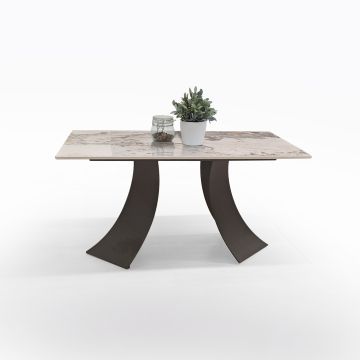 TAVOLINO 90X60 H. 45 CM METALLO NERO E PIANO IN VETRO EFFETTO MARMO