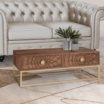 TAVOLINO MOD. SBJ-04 CM 115X55 H.40 IN LEGNO DI ACACIA E METALLO