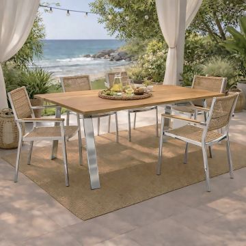 TAVOLO FISSO DA ESTERNO CM 200X100 CROMATO E TEAK