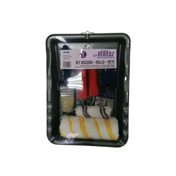 KIT PITTURA 9PZ VASSOIO+RULLI C/MANICI+PENNELLI+RETE