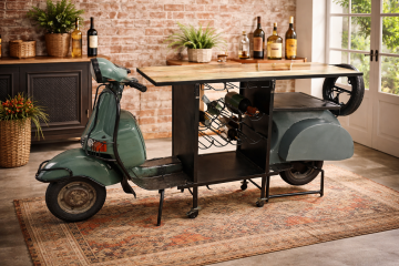BANCONE BAR SCOOTER CM 225X66 H.107 IN METALLO E LEGNO 