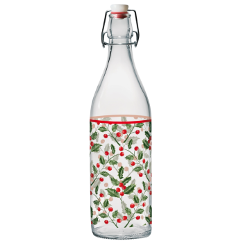 BOTTIGLIA LORY IN VETRO TRASPARENTE CON DECORO VISCHIO 1LT CON TAPPO
