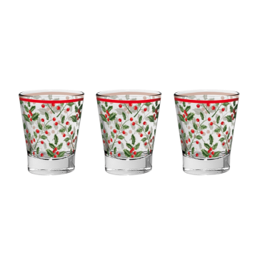 SET 3 BICCHIERI DA CAFFE' LINEA COLUMBIA VETRO TRASPARENTE CON DECORO VISCHIO 85CC