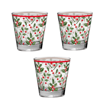 SET 3 BICCHIERI DA ACQUA LINEA NADIA IN VETRO TRASPARENTE CON DECORO VISCHIO 250CC 