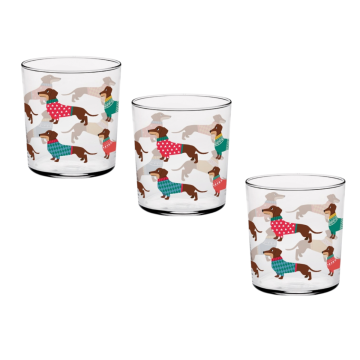SET 3 BICCHIERI DA ACQUA LINEA LINA CONIC VETRO TRASPARENTE DECORO BASSOTTO 360CC