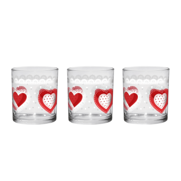 SET 3 BICCHIERI DA ACQUA IN VETRO TRASPARENTE CON DECORO ISOTTA OKT 220CC