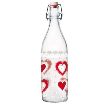 BOTTIGLIA LORY IN VETRO TRASPARENTE CON DECORO ISOTTA 1LT CON TAPPO