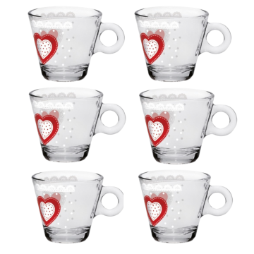 SET 6 TAZZINE DA CAFFE' LINEA NADIA VETRO TRASPARENTE SENZA PIATTINO DEC. ISOTTA 80CC