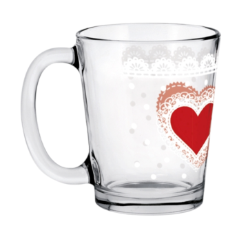 TAZZA MUG LINEA NADIA IN VETRO TRASPARENTE CON DECORO ISOTTA OKT 310CC