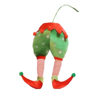 DECORAZIONE PER ALBERO GAMBE DI ELFO TESSTO VERDE/ROSSO H 40CM