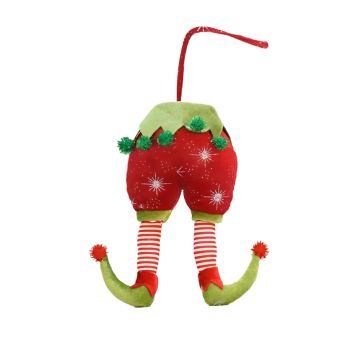 DECORAZIONE PER ALBERO GAMBE DI ELFO TESSUTO ROSSO/VERDE H 29CM