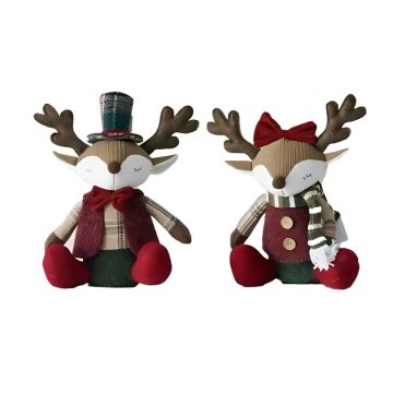 RENNA SEDUTA C/VESTE IN TESSUTO MASCHIO/FEMMINA H 32CM ASSORTITO