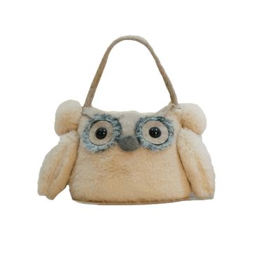 BORSA A FORMA DI GUFO EFFETTO PELOSO BEIGE  H 14CM