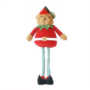 ORSO IN PIEDI VESTITO DA ELFO ROSSO CON GAMBE LUNGHE H 58CM